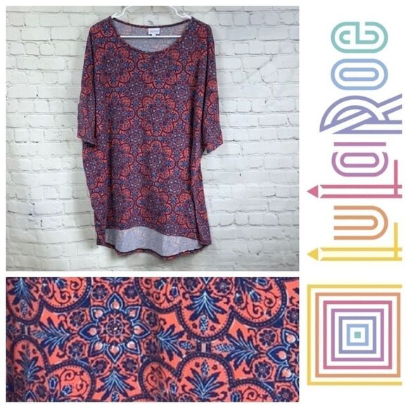 LuLaRoe IRMA XL 20/22 Pink Floral Medallion High Low Tunic Short Sleeve T-Shirt - Picture 7 of 7